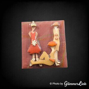 Vintage Lucinda Woman Pins Three Stylish Ladies Mixed Media Collectible Brooch